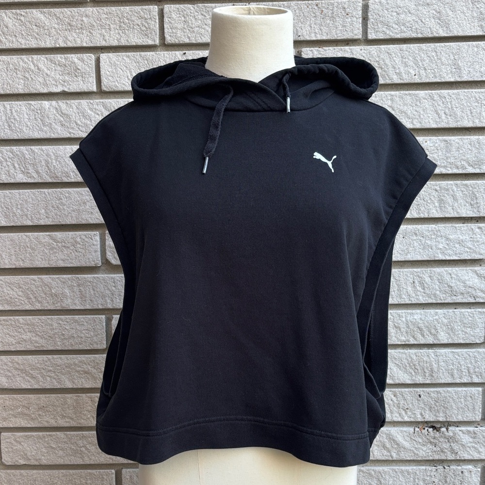 Puma Women's Black Sleeveless Open Arm Cropped Hoodie SzM